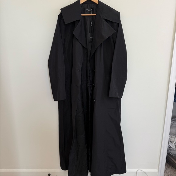 NWT Giuliana Teso Black Trench Rain Coat Silk Luxury Designer Timeless XXL - Picture 1 of 15